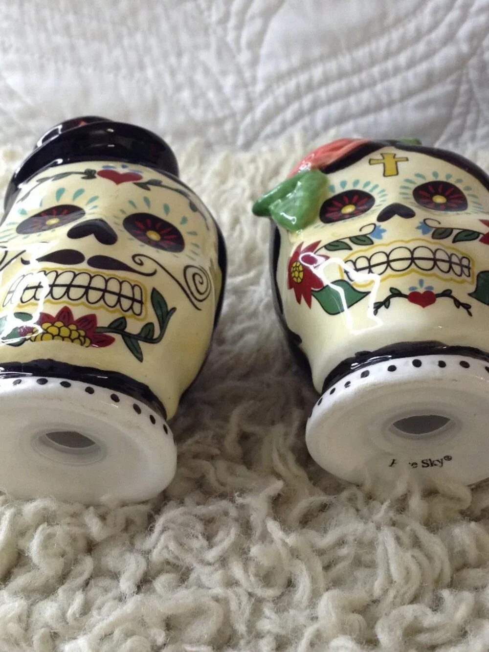 NWOT Day of the Dead Blue Sky Clayworks Salt and Pepper Shakers Halloween Spooky